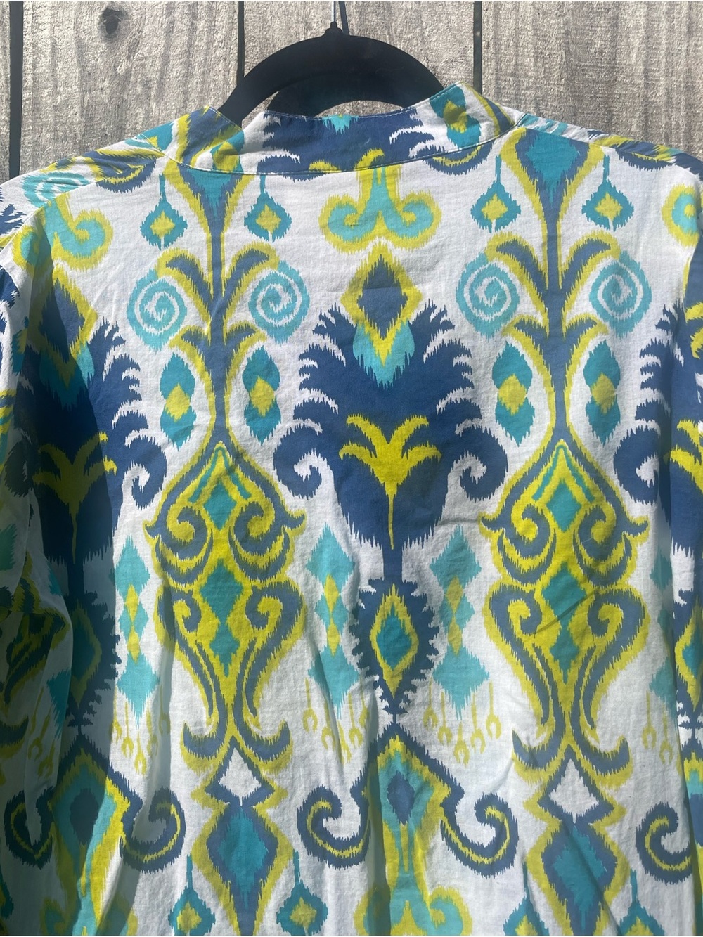 FINCH Blue & Lime Ikat Button-Front Tunic SZ M - Picture 9 of 10